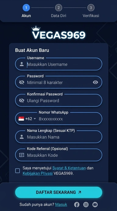Tampilan halaman daftar vegas969